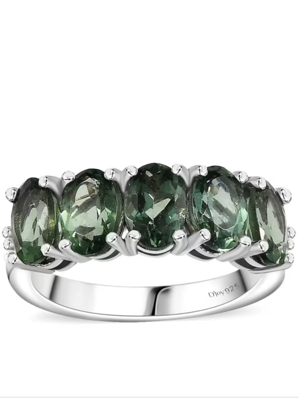 Madagascar Green Apatite and Diamond Ring in Rhodium Over Sterling Silver